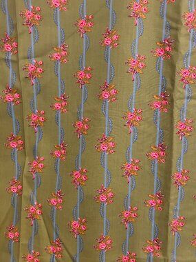 Vintage Green Pink Blue Floral Fabric Yardage 108 x 35 inches